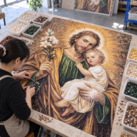 Mosaïque murale religieuse personnalisée Saint Joseph en feuille d'or, art mural artisanal pour villa, hall d'hôtel, crédence