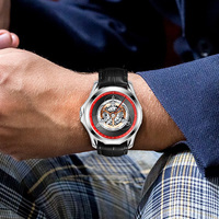 Montre mécanique de luxe pour homme Pindu 6535 avec mouvement automatique, affichage analogique, bracelet en cuir