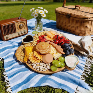 Plateau de service rond en bambou pour collations, fruits, pique-nique en plein air, pain, fromage, plateau en bois, style simple, couleur unie - Product Image 2