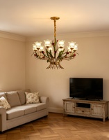 Lustre français vintage en fer forgé à motifs floraux avec éclairage LED pour salon, salle à manger, chambres à coucher