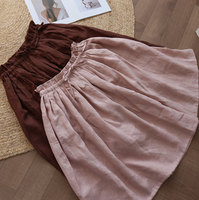 Robe d'été simple courte en pur lin taille élastique robe demi-longue jupe ample ligne A confortable