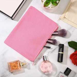 Trousse de Maquillage Rose en Toile de Coton Lavable, Portable, Multifonctionnelle, Personnalisable avec Logo, Fermeture Éclair, pour Voyage - Product Image 2