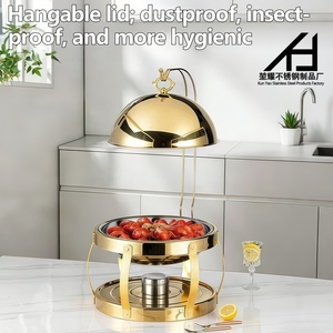 Traiteur Salle À Manger Poêle Cuisine Makan Doré En Acier Inoxydable Plat À Chauffer Boule De Coeur Couvercle Suspendu Style Grain De Bois Plat À Chaleurs - Product Image 2
