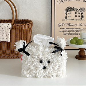 Cute plush puppy tissue box, suitable for dorm rooms, women's home use, desktop tissue box, living room desktop decoration, - Product Image 3