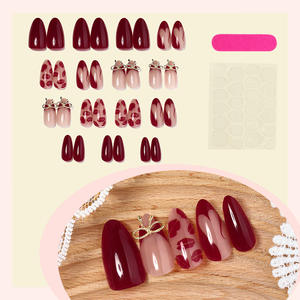 30 <span class=keywords><strong>Uñas</strong></span> Postizas Francesas de Año Nuevo con Diseño de Labios Rojos, <span class=keywords><strong>Uñas</strong></span> Artificiales con Lazo Metálico Simple para el Día de San Valentín, <span class=keywords><strong>Uñas</strong></span> Postizas de Cobertura Completa - Product Image 2