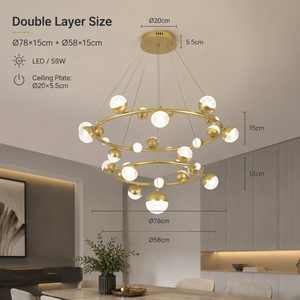 Lustre moderne en fer à double anneau, finition dorée, tricolore, télécommande, LED intérieure pour salle à manger, salon - Product Image 3