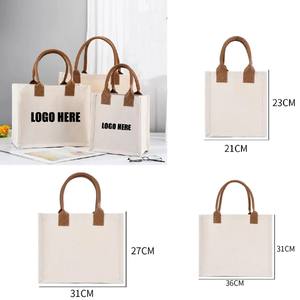 Bolso Tote de regalo de alta calidad de lujo amigable con asa de PU, bolso de mano de playa de lona inicial de diseño personalizado para mujer - Product Image 5