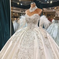 Lsml059 Robe de mariée style jupe en satin Mikado, ornée de strass brillants, épaules dénudées, traîne cathédrale Jancember