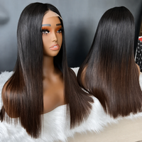 Perruque frontale sans colle avec fermeture en dentelle HD, couleur Ombré Brun et Blond Miel, cheveux humains bruts vietnamiens SDD ultra-lisses
