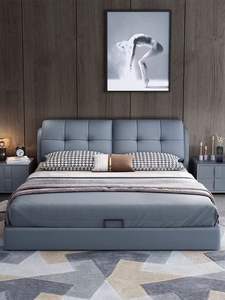 Современная Роскошная обивка, полноразмерная деревянная двуспальная кровать размера «<span class=keywords><strong>Queen</strong></span>» с мягкой кожаной головкой и постельным бельем - Product Image 2