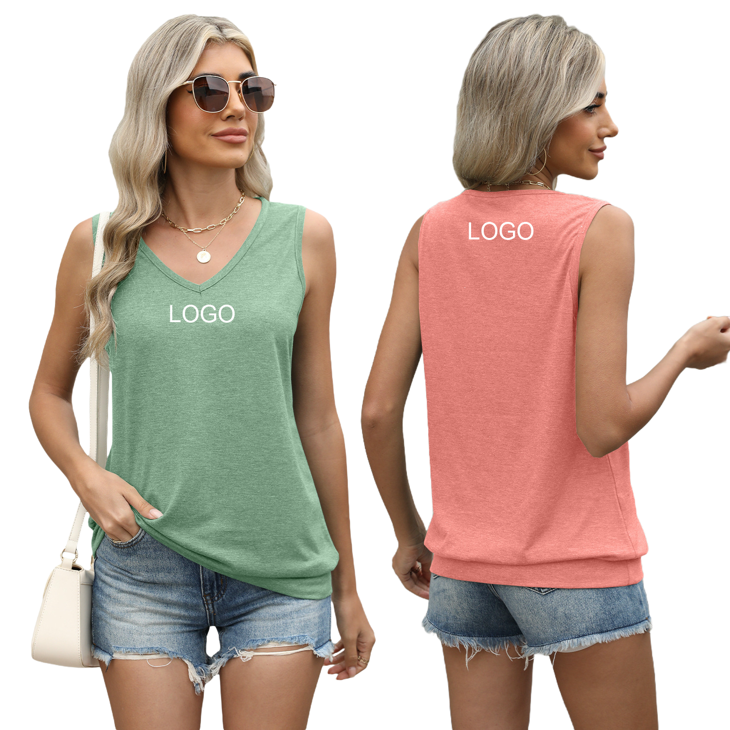 Spring and Summer New V-Neck Solid Color Vest Loose Sleeveless T-Shirt Casual Top Yoga Fitness Tank Top for Women