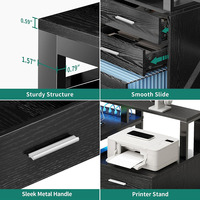 Bureau d'ordinateur d'angle en forme de L avec éclairage LED et prises électriques, 3 tiroirs et un classeur pour le bureau ou la maison