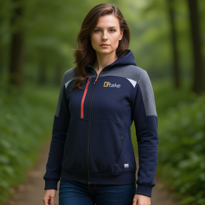 Sweat-shirt décontracté et respirant pour femme, style Ttake, avec fermeture éclair sur le devant, col montant, gris marine, empiècements en maille tricotée, vêtement de travail - Product Image 3