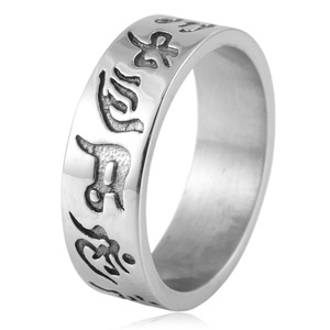 yunnique <b>Titanium</b> Steel <b>Ring</b> With Six Character Mantra Unisex Fashion Jewelry Gift - Product Image 1