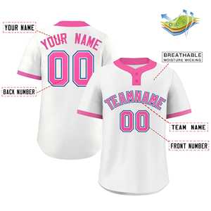 Maillot de softball personnalisé blanc rose-royal, style classique authentique, à deux boutons - Product Image 2