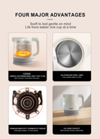 Bouilloire électrique portable sans fil 0,8 L en acier inoxydable 304, 220-240 V, arrêt automatique, plaque chauffante en cuivre, contrôle de la température