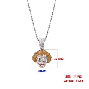 Collar con colgante de payaso y cadena retorcida, de aleación con circonitas pavé, estilo hip hop, joyería llamativa de moda urbana <span class=keywords><strong>para</strong></span> hombre, venta al por mayor, collar <span class=keywords><strong>para</strong></span> hombre - Product Image 2