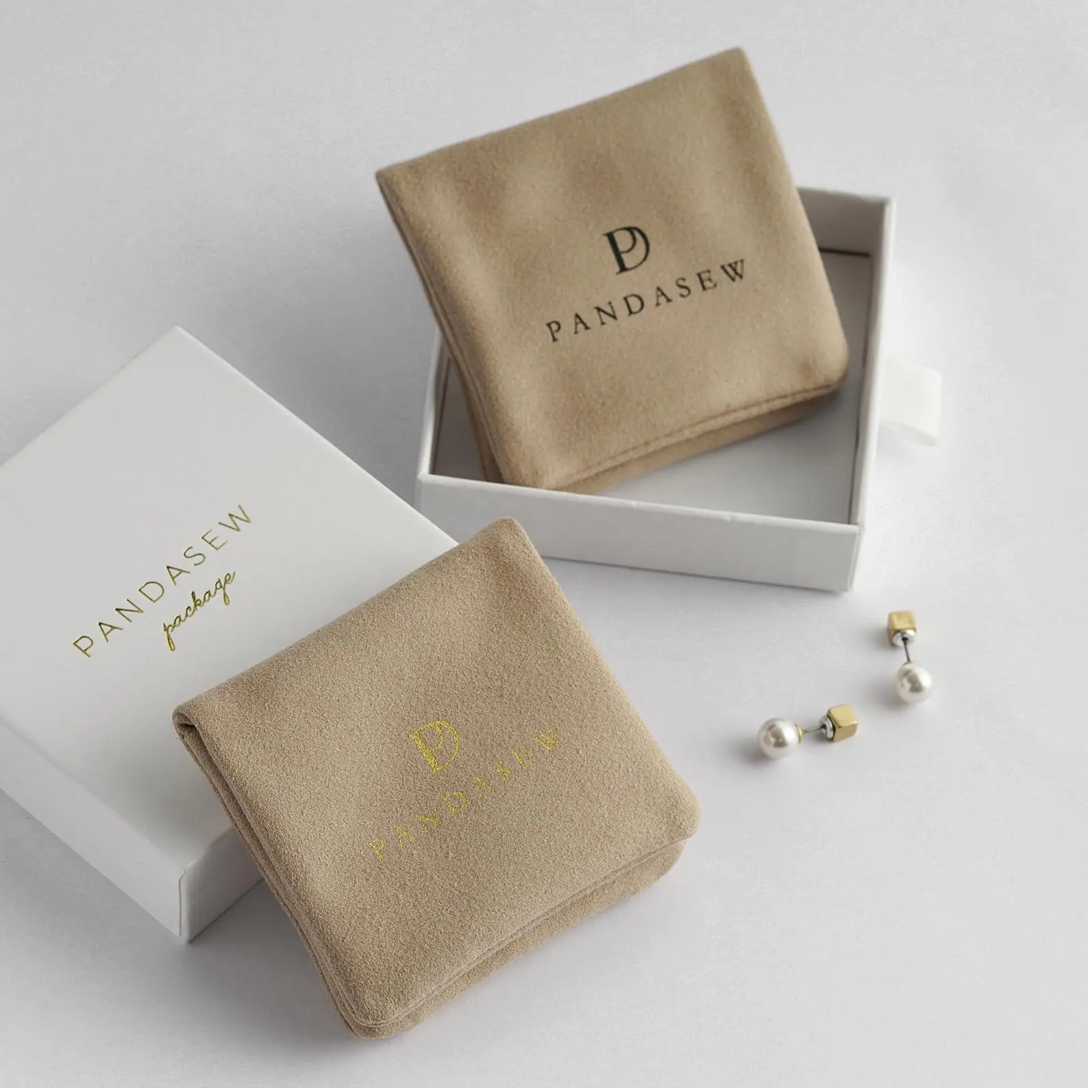 PandaSew Logo personnalisé enveloppe de luxe rabat velours cadeau bijoux pochette paquet pour boucles d'oreilles, bagues, <span class=keywords><strong>collier</strong></span>