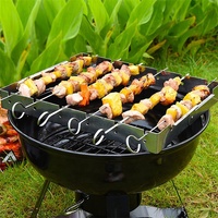 Support à brochettes pliable d'extérieur en acier inoxydable portable, support à brochettes pliable avec 6 brochettes à kebab et boîte pour barbecue, four, fumoir