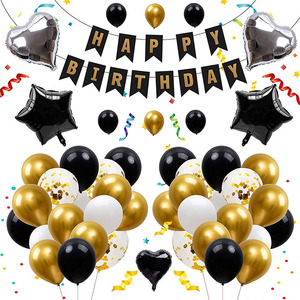Set de Decoración de Cumpleaños con Globos de Confeti Dorado, Negro y Blanco, Artículos para Fiestas, Pancarta de Feliz Cumpleaños - Product Image 1