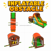 Parcours d'obstacles gonflable commercial extérieur avec toboggan pour enfants, thème dinosaure, château gonflable avec toboggan et obstacles combinés