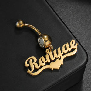 Dropshipping perhiasan tindik badan cincin kancing perut pribadi kuku baja tahan karat nama kustom dengan tindik pusar - Product Image 4