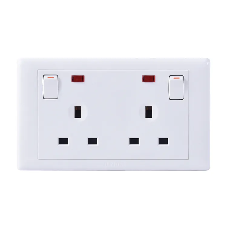 JUNON High Quality Double 3 Pin with Light Electric Wall Switch and Socket