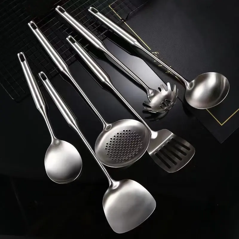Conjunto de utensílios de cozinha, kit de instrumentos de cozinha de aço inoxidável de metal com colher sólido, espátula, concha, skimmer, 304
