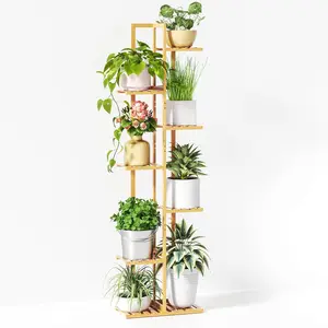 Étagère à fleurs réglable en bambou pour l'intérieur, design moderne, jardinière d'angle, présentoir en pot, pour balcon et extérieur