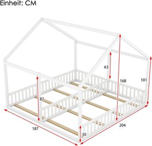 Lit double pour enfants <span class=keywords><strong>2</strong></span>-en-1 Cadre de lit en bois massif Cabine Clôture de sécurité Salle à manger MDF Sommier à lattes en bois blanc (<span class=keywords><strong>Matelas</strong></span> non inclus) - Product Image 6