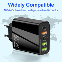 Colokan AS/EU/UK Pengisi Daya Cepat 65W PD20W+QC3.0 3 Port USB + 2 Port Tipe-C dengan Proteksi OTP/OVP untuk Ponsel & Tablet