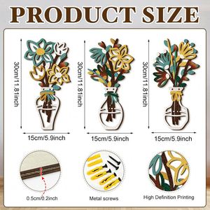 Supplier Creative 3D Wooden Flower <b>Vase</b> Art Decorations Modern Geometric Wall Aesthetic Room Decor for Home&Homestay Hotel - Product Image 3