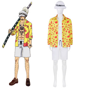 Disfraz de Trafalgar Law, camisa amarilla con corazones rojos, pantalones cortos blancos y sombrero para juego de rol de Anime, conjunto de disfraz - Product Image 1