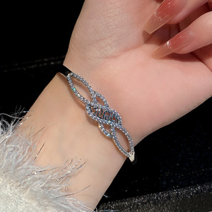 European American Style Minimalist Micro Diamond Cross <b>Bangle</b> Gold <b>Silver</b> Zinc Alloy Adjustable Open <b>Bracelet</b> For Women - Product Image 4