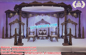 Splendida squisita Triple Pole di nozze Mandap a <span class=keywords><strong>Miami</strong></span> semplici quattro pilastri <span class=keywords><strong>in</strong></span> legno rotondo Mandap per sedie per feste incluse