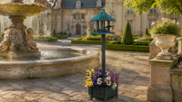 Mangeoire à oiseaux sur pied haut avec base de pot de fleurs, toit de gazebo, en plastique résistant aux intempéries, sur piédestal, écologique, résistant à la rouille, design antique, pour extérieur