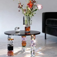 Table basse en cristal de luxe haut de gamme, moderne, ronde, avec plateau en verre transparent coloré, pour salon et villa