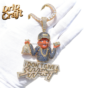 ヒップホップキャラクターペンダント 左手に金袋 右手に大きな金塊 本物の金メッキ銅 ユニセックス リンクチェーン - Product Image 4