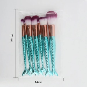 Ensemble de 7 pinceaux de maquillage sirène scintillants, poils synthétiques personnalisés, manche en plastique, fabrication artisanale, étiquette privée, pinceaux professionnels pour le visage - Product Image 3