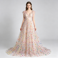 Dentelle en tulle à pois ronds de tailles variées, colorée, avec estampage à chaud, motif arc-en-ciel, pour vêtements, costumes et décoration DIY