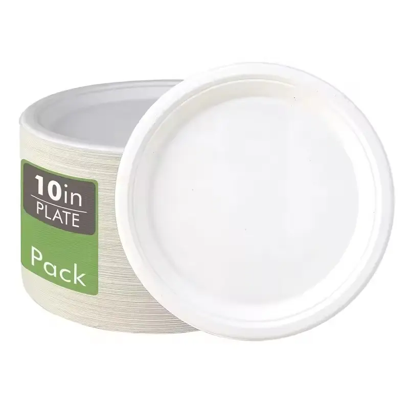 Compostable Disposable Paper Plates 10 inch Super Strong 100% Bagasse white Biodegradable Eco-Friendly Sugarcane Plates 10inch