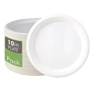 Piatti di carta monouso compostabili 10 pollici Super forte 100% bagassa bianco biodegradabile eco-canna da zucchero 10 pollici