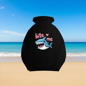 <b>Cute</b> Shark Print <b>Women's</b> Casual <b>Hoodie</b> With Bite Me Design, 100% Polyester Knitted Sweatshirt, Autumn Fashion, Heat-Transfer Pri - Product Image 2