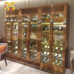 Роскошный шкаф Foshan для винного бара, дисплей, золотые охладители для вина и напитков для гостиной