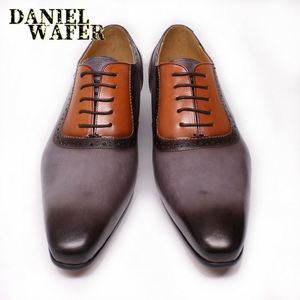 Genuine Leather Hand Crafted Oxford Shoes Rubber Sole Brown Men Dress Shoes - Product Image 4
