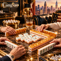 Set Mahjong Lipat 160 Ubin Akrilik dengan Tas Pembawa Pola Bunga 4 Lapis untuk Empat Pemain