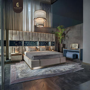 Cao cấp sang trọng phòng ngủ thiết kế hiện đại đôi <span class=keywords><strong>Sofa</strong></span> giường bọc sợi nhỏ da Vua kích thước giường với đầu giường - Product Image 1