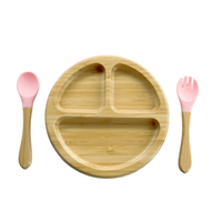 Ensemble Vaisselle de Repas pour Bébé Personnalisé avec Logo: Cuillère, Fourchette, Bol en Bambou et Assiettes à Succion Divisées pour Enfants et Tout-Petits