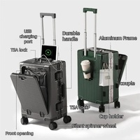 Chariot de rangement avec cadre en alliage d'aluminium, valise à ouverture frontale, poche avec prise de charge USB, chariot à roulettes