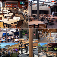 Ensemble de salle à manger moderne pour restaurant extérieur, tables et chaises en plastique imitation bois, table en aluminium pour usage commercial dans les bistrots et cafés